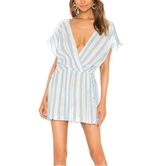New Joie revolve mercer striped drawstring blue white sleeved dress - Picture 1 of 6